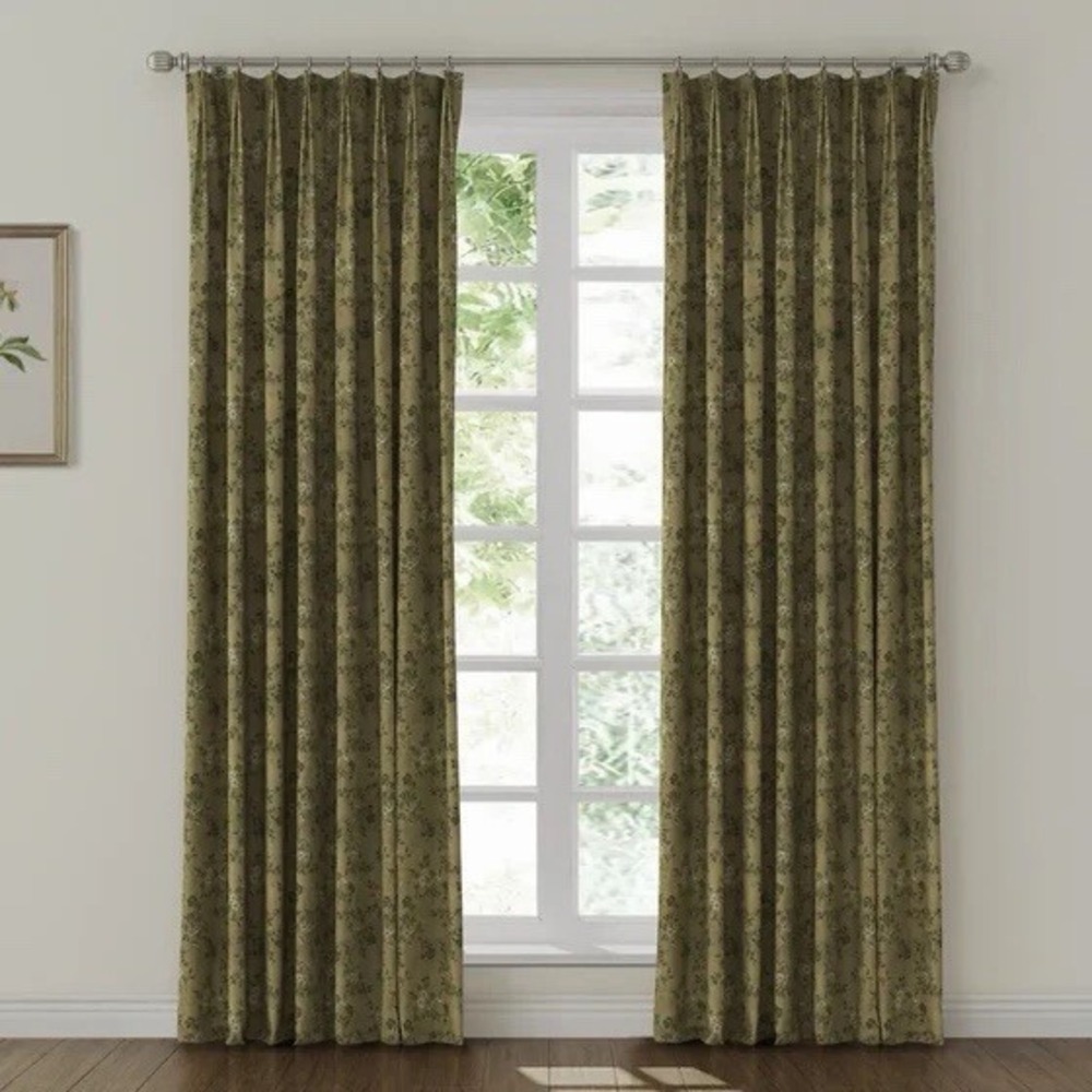 TWOPAGES Sara Le Print Linen Drapery Pleated SL-J4 Ivy Brown (2) 24"Wx66"L